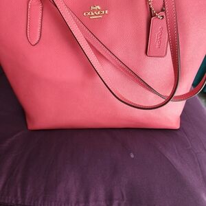 Coach Pink Pebbled Leather Tote with Gold Logo